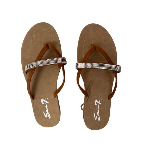 Seven7 New Cute Caramel slippers with sequins cross straps size 10 - Picture 1 of 11